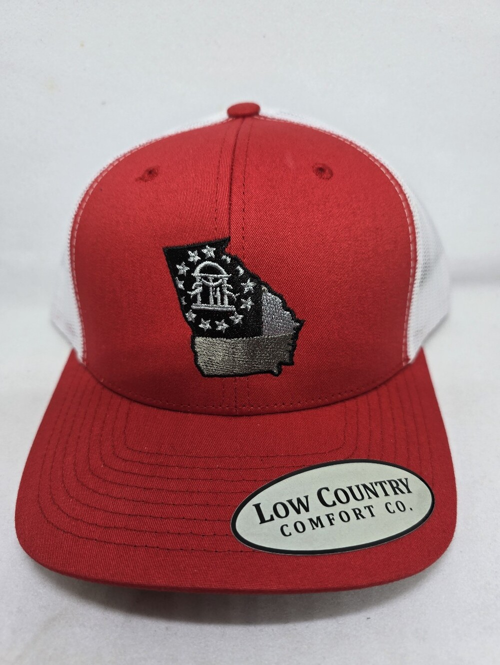 🍑🇺🇸 Georgia State Flag Trucker Hat Low Country Comfort Co Red White Snapback